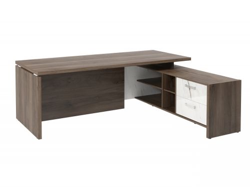Стол руководителя с опорной тумбой Festus FI-121R.GG 1800x2100x750 (Орех Пацифик Табак/Мрамор Леванто белый)