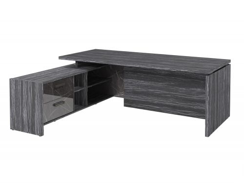 Стол руководителя с опорной тумбой Festus FB-121L.GG 1800x2100x750 (Древесина Графит/Камень Пьетра Гриджиа черный)