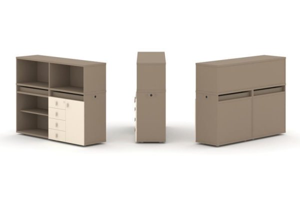 Тумба двойная + низкая надставка ES.NB.2N-7 (1500х410х1135) (Латте/Сатин)