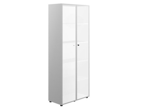 Шкаф высокий со стеклом 2-дв. (стекло белое матовое + рама хром) Z2 IDEV86S I С  860x450x2140 (Орех каналетто)