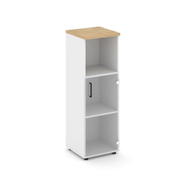 Шкаф средний узкий SN.STU-202(R) (400х400х1203) (Белый/Тиквуд Светлый/Прозрачный)