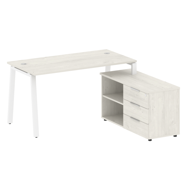 Рабочая станция с тумбой на А-образном м/к Metal System Style БА.РС-СТС-2.3 (R) 1500x1520x750 (Дуб наварра/Белый металл)