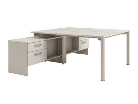 Стол-тандем на металлокаркасе с тумбой Solution D-424 1750x2380x750 (Акация Морава/КашемирБежевый)