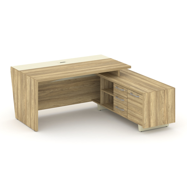 Стол руководителя с тумбой Corner COR.SRT-18 (R) (1800x1800x750) (Гикори Песочный-Ваниль | Металл Ваниль)